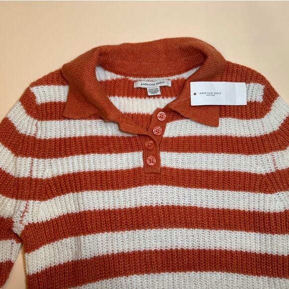 NWT American Eagle Rust and White Striped Knit Sweater Size XS - Picture 5 of 9